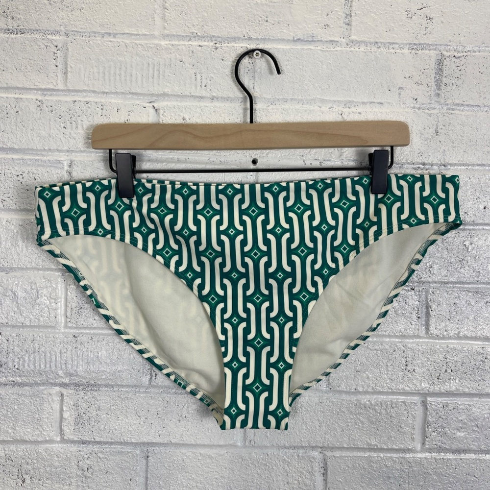 Boden Bikini Bottoms Green Geometric Womens Size 16 Beach Swimwear Coastal